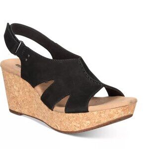 Clarks Collection Women's Annadel Bari Wedge Sandals 8.5W NWOT black suede